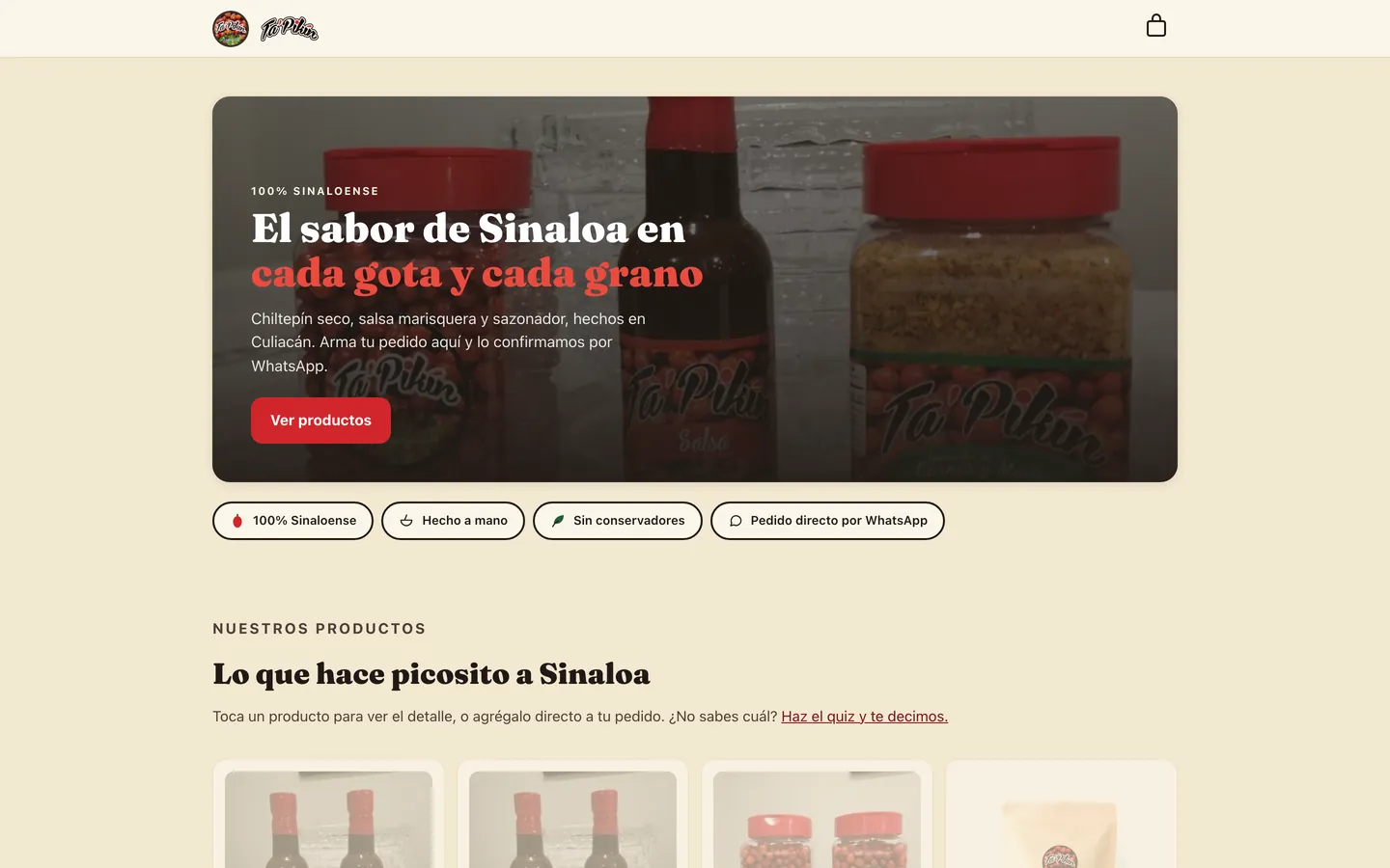 Captura de la portada de la tienda en línea Ta'Pikín