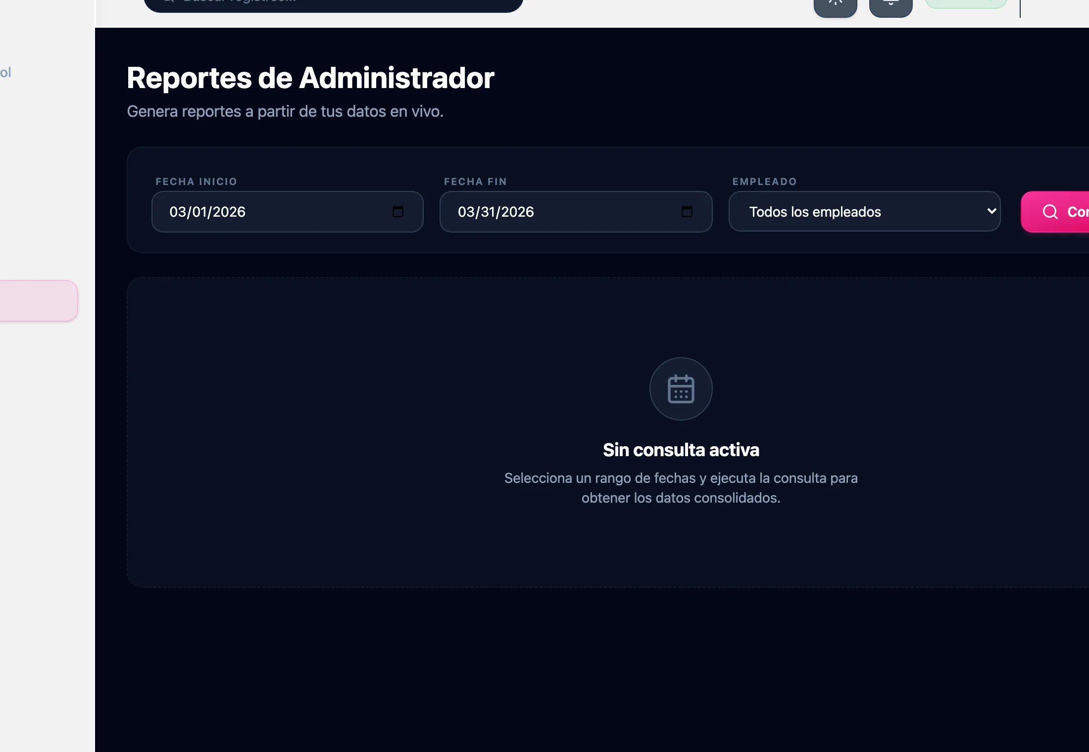 Reportes administrativos por fecha y empleado.