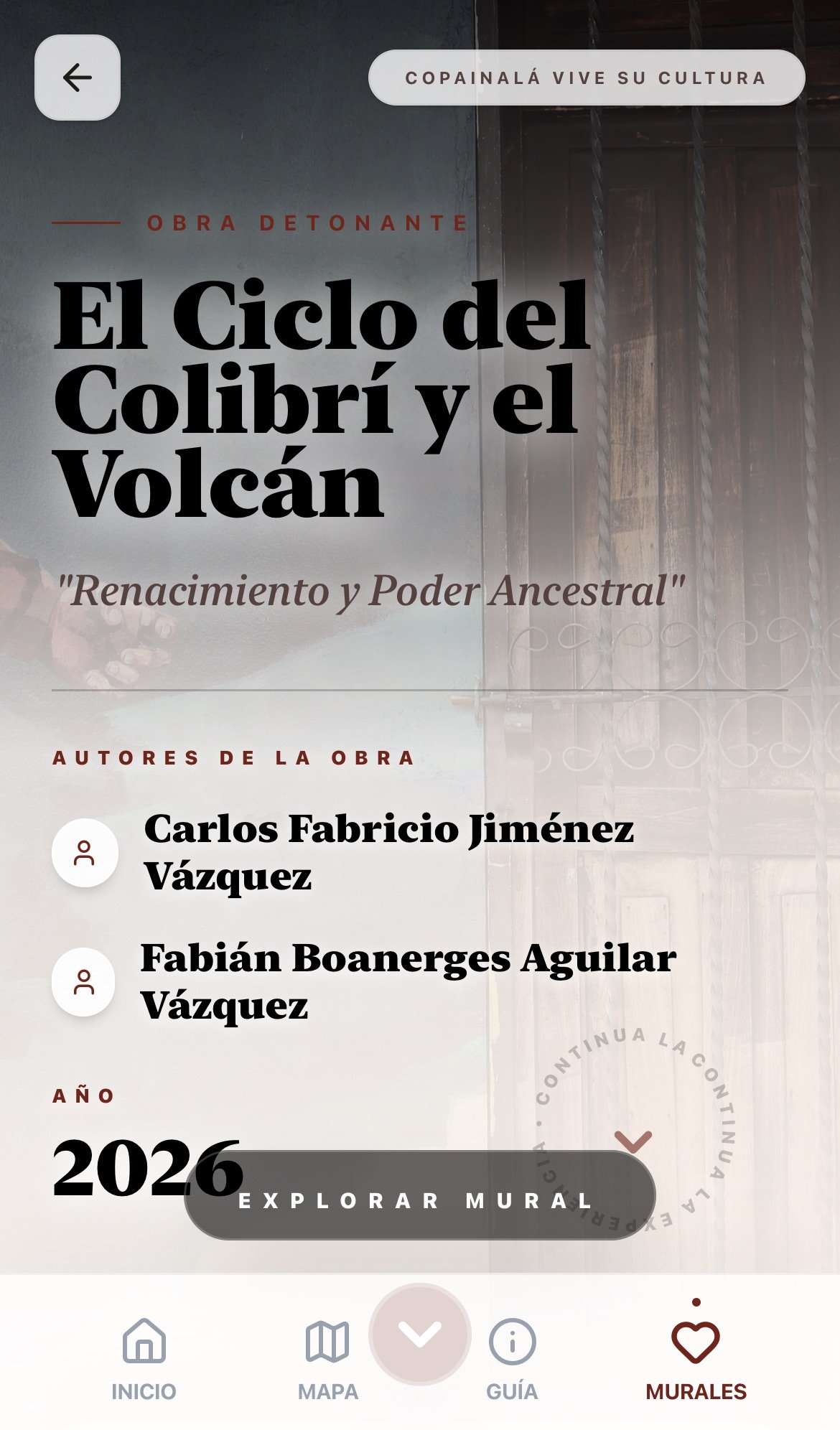 Pantalla de detalle del mural en la experiencia publicada