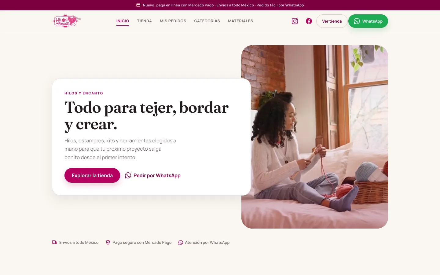 Captura real del proyecto: Hilos y Encanto.