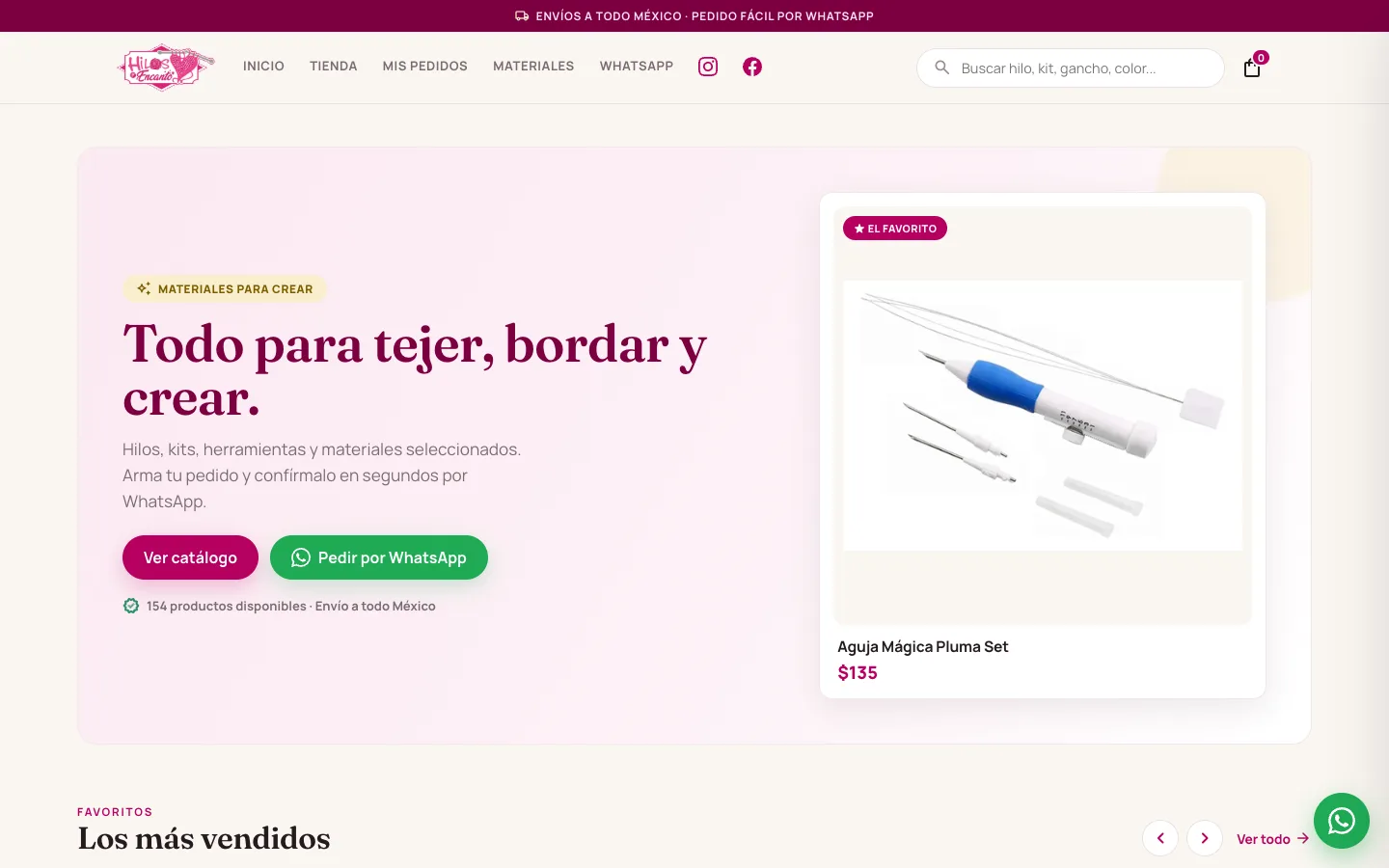 La tienda en línea: catálogo, búsqueda y pedido por WhatsApp o Mercado Pago.